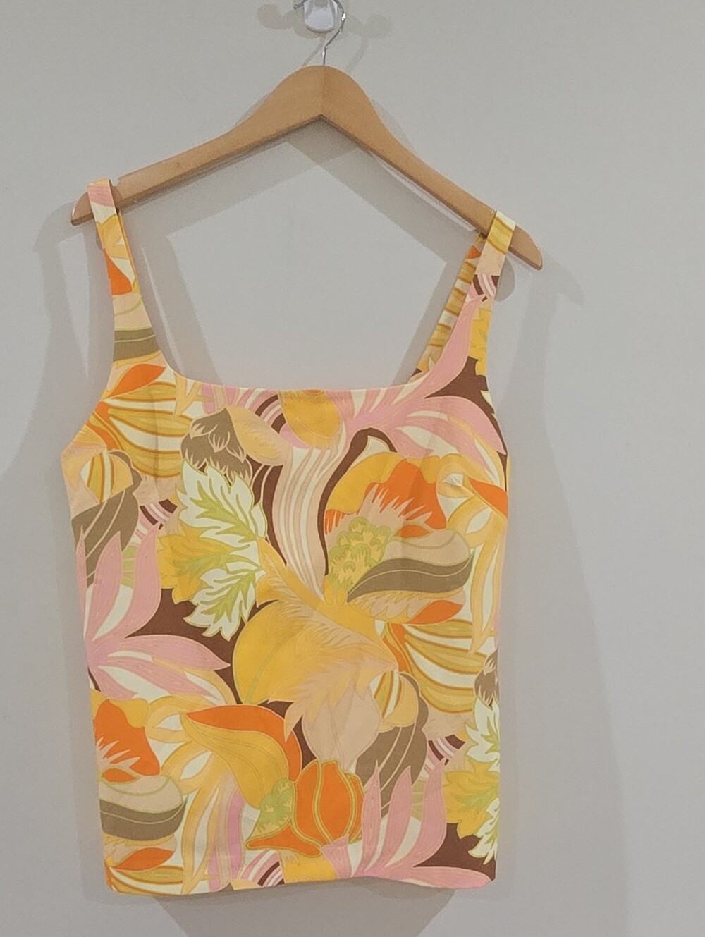Boho Festival Zara Womens  Tank Top M Floral Tropical Square Neck Sleeveless